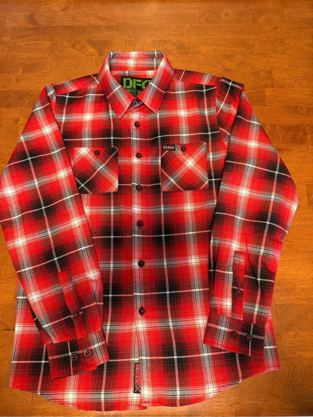 DIXXON Youth Red Black Plaid Button-Down Shirt